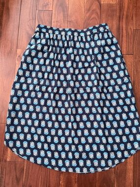 J. Crew Factory Navy Blue Printed Midi Skirt with Blue & White Motif